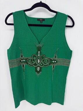 Reba Sleeveless Green Sweater With Rhinestones Size Large